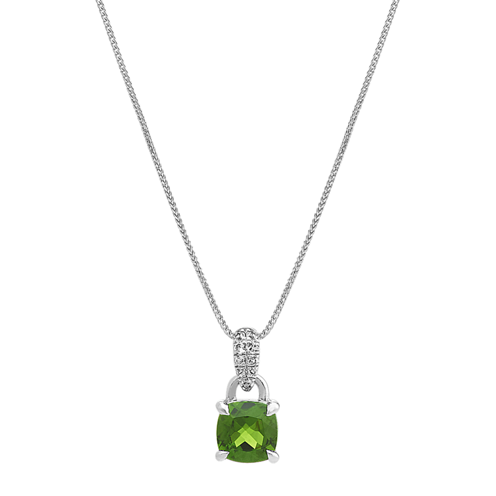 Chrome Diopside and White Sapphire Pendant (22 in)