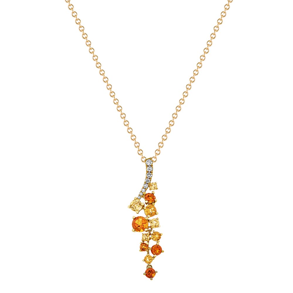 Citrine and Diamonds Cluster Pendant in 14k Yellow Gold (18 in)