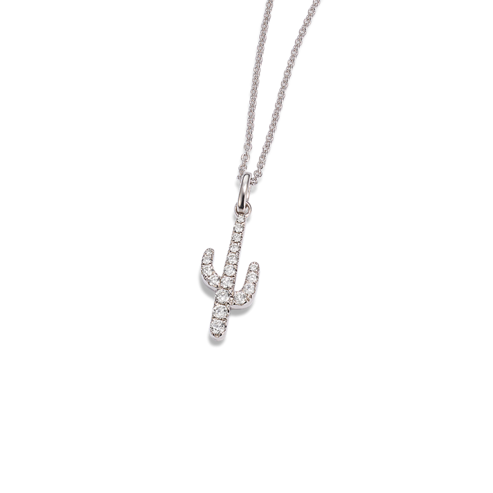 Natural Diamond Cactus Necklace in Sterling Silver (20 in)