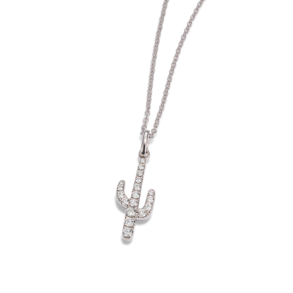 Diamond Cactus Necklace in Sterling Silver (20 in)