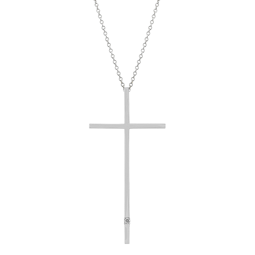 Diamond Cross Pendant in 14K White Gold (18'')