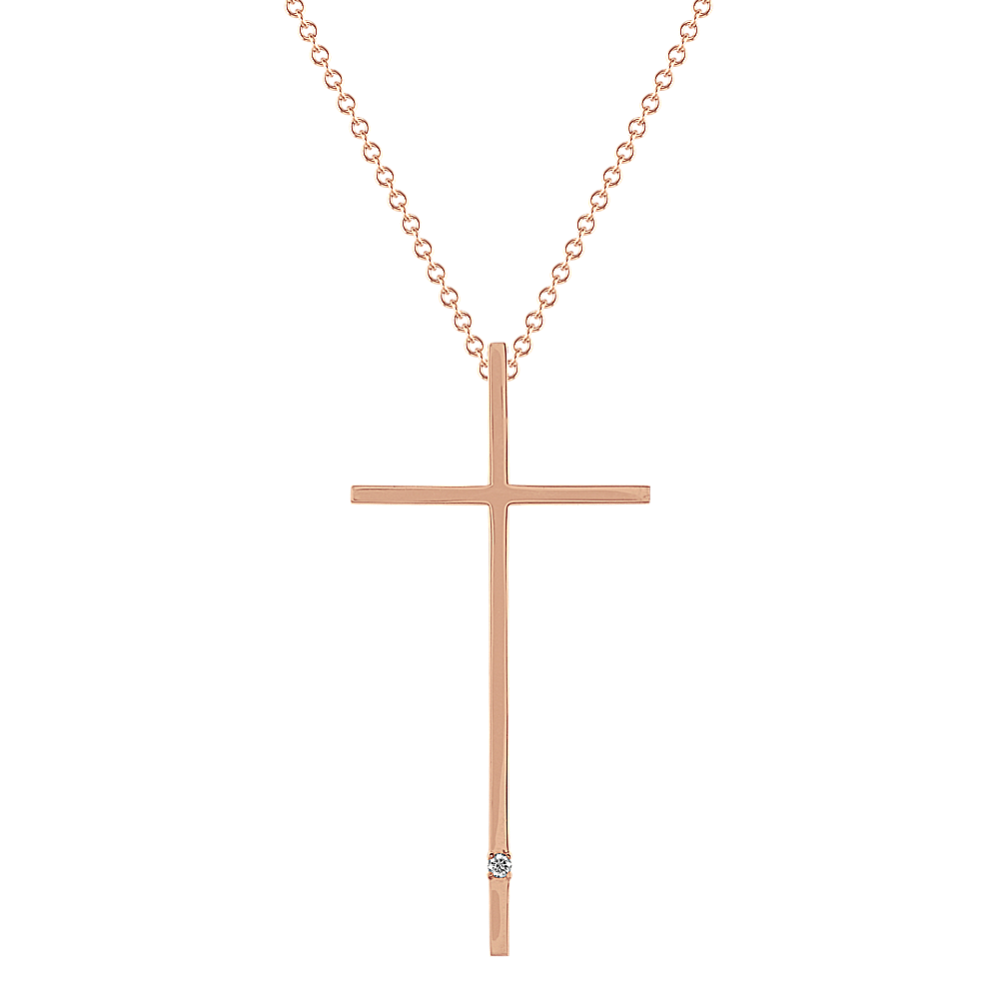 Diamond Cross Pendant in 14k Rose Gold (18 in)