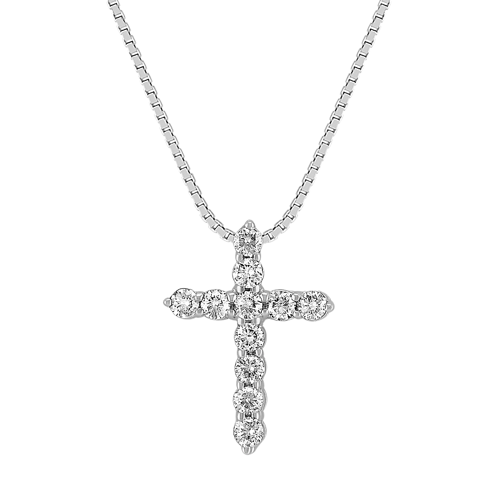 Diamond Cross Pendant in 14k White Gold (18 in.)
