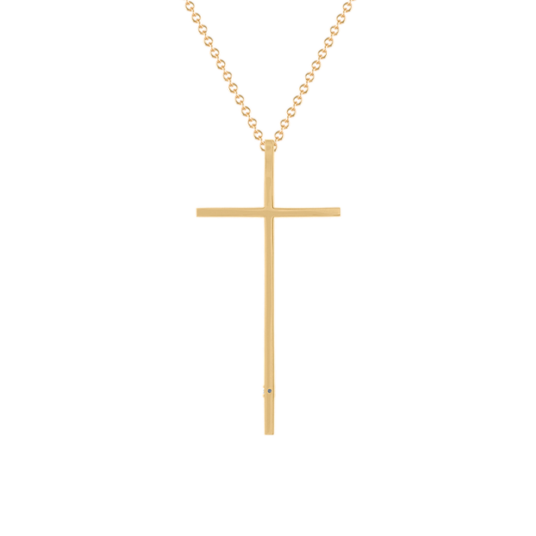 Natural Diamond Cross Pendant in 14k Yellow Gold (18 in)