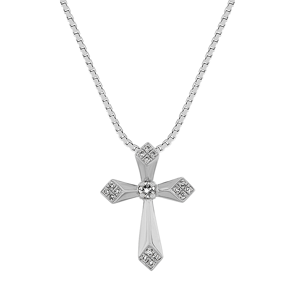 Diamond Cross Pendant in Sterling Silver (20 in)