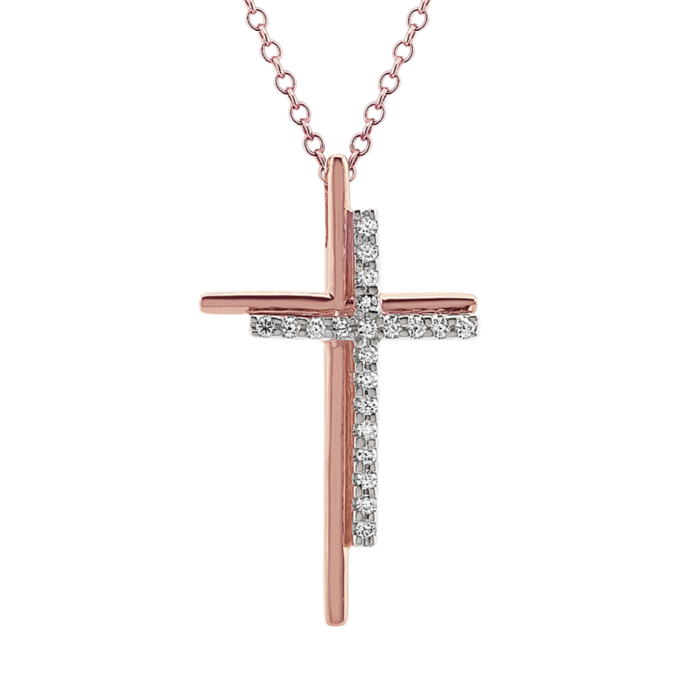 Diamond Double Cross Pendant in 14k Rose Gold (22 in)