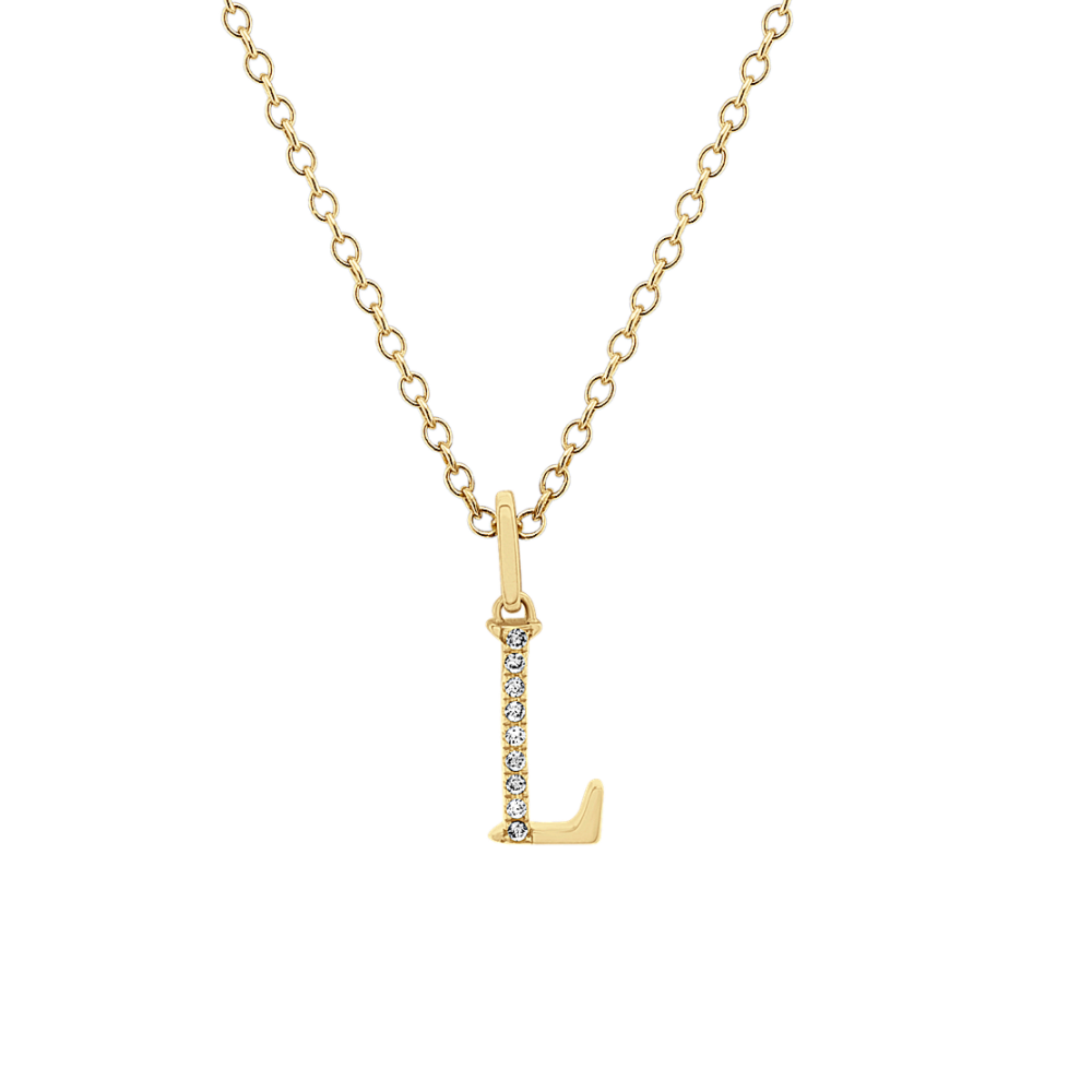 Natural Diamond L Pendant in 14k Yellow Gold (18 in)
