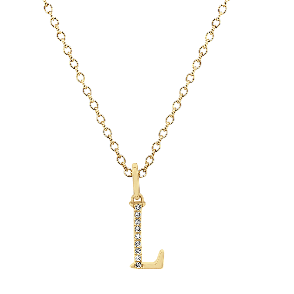 Diamond L Pendant in 14k Yellow Gold (18'')