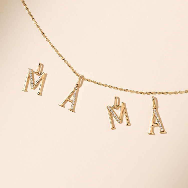 Natural Diamond Letter A Charm in 14k Yellow Gold