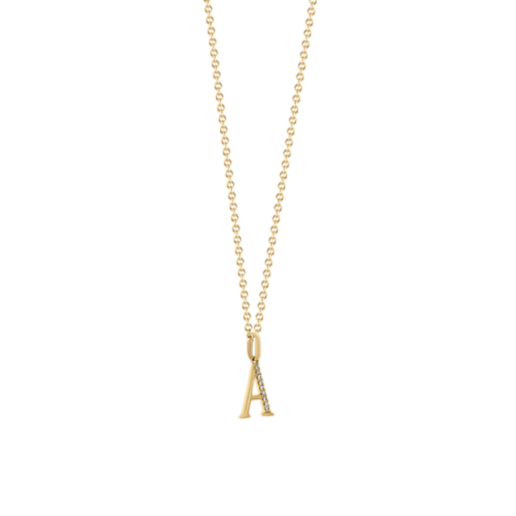 Natural Diamond Letter A Pendant in 14k Yellow Gold (18 in)