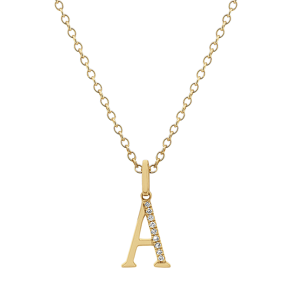 Diamond Letter A Pendant Necklace in 14k Yellow Gold