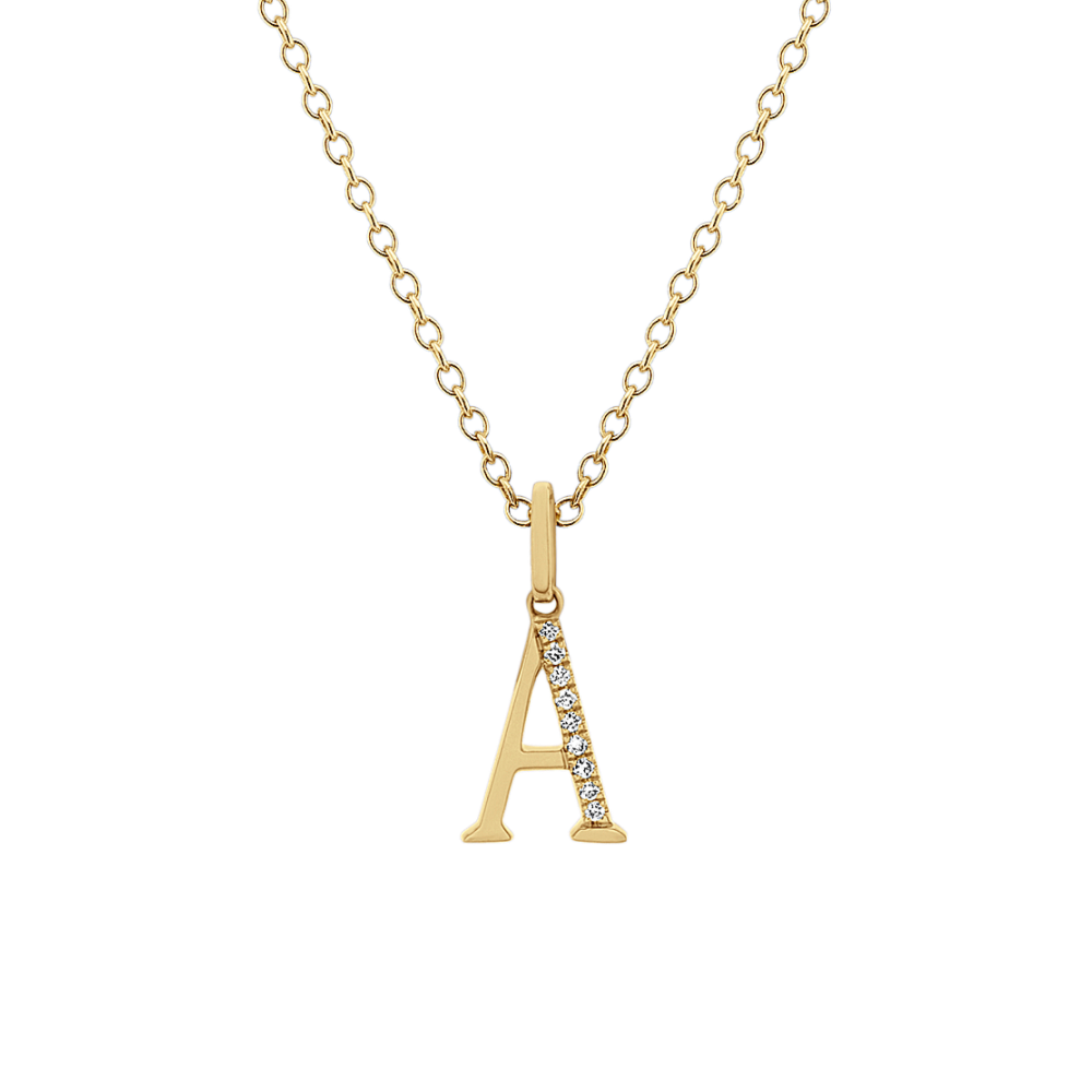 Natural Diamond Letter A Pendant in 14k Yellow Gold (18 in)