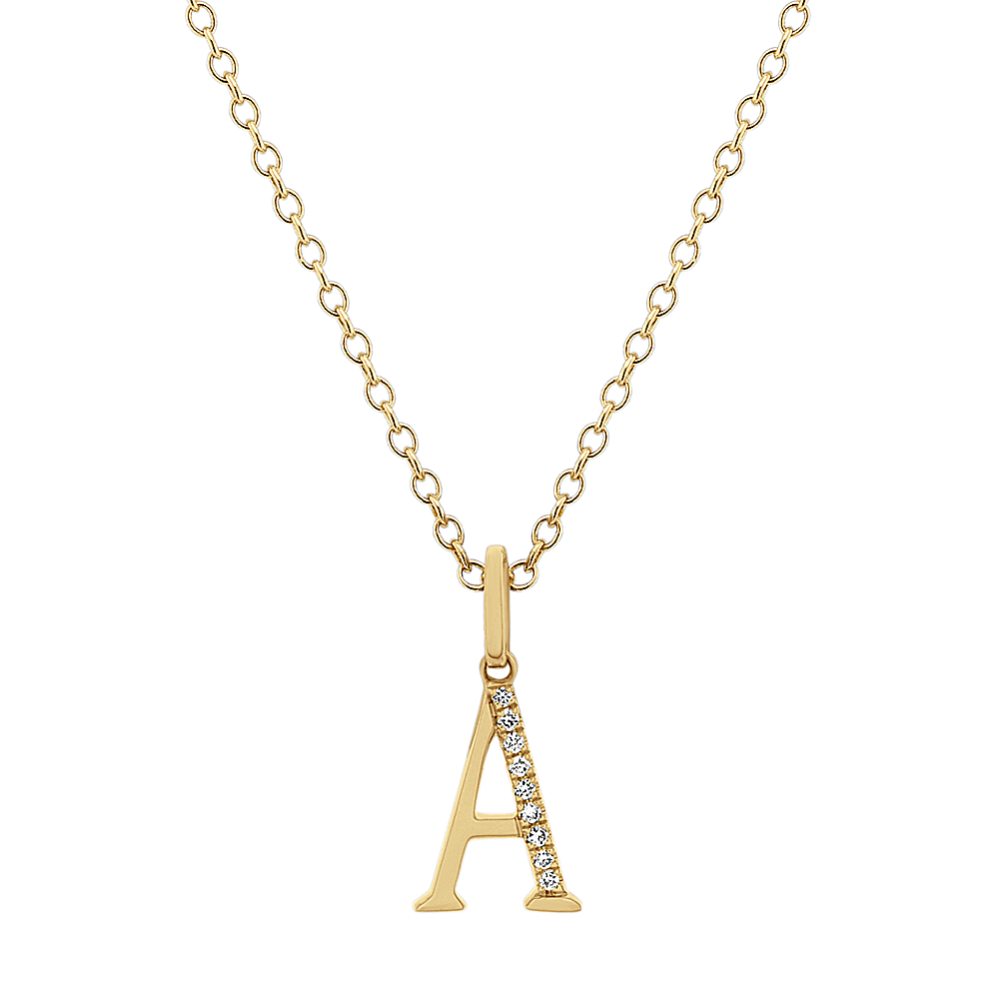 Diamond Letter A Pendant in 14k Yellow Gold (18 in)