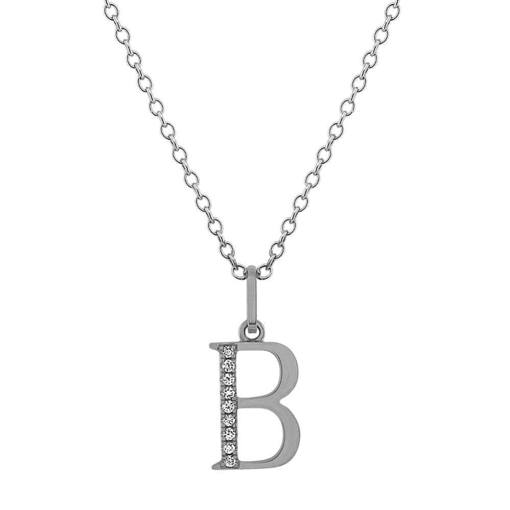 Diamond Letter B Pendant in 14k White Gold (18 in)