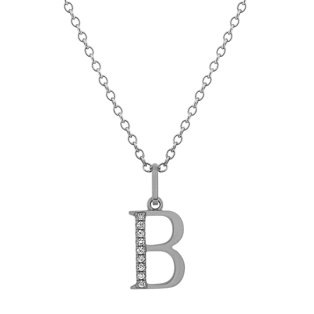 Diamond Letter B Pendant in 14k White Gold (18'')