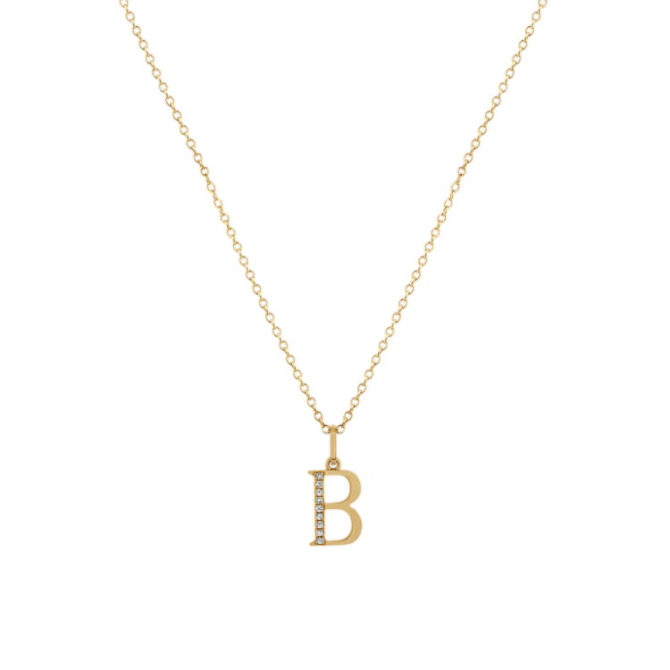 Natural Diamond Letter B Pendant in 14k Yellow Gold (18 in)