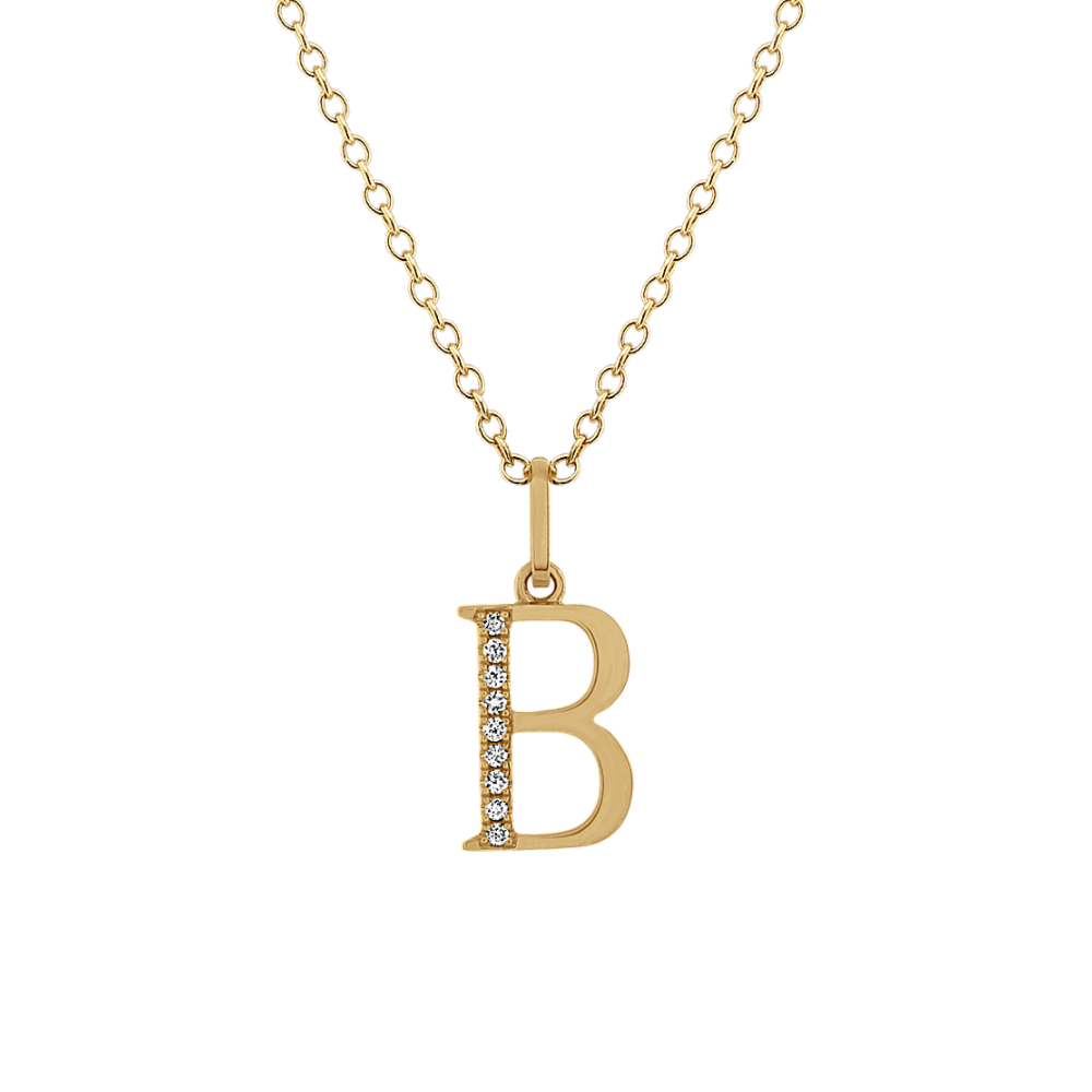 Natural Diamond Letter B Pendant in 14k Yellow Gold (18 in)