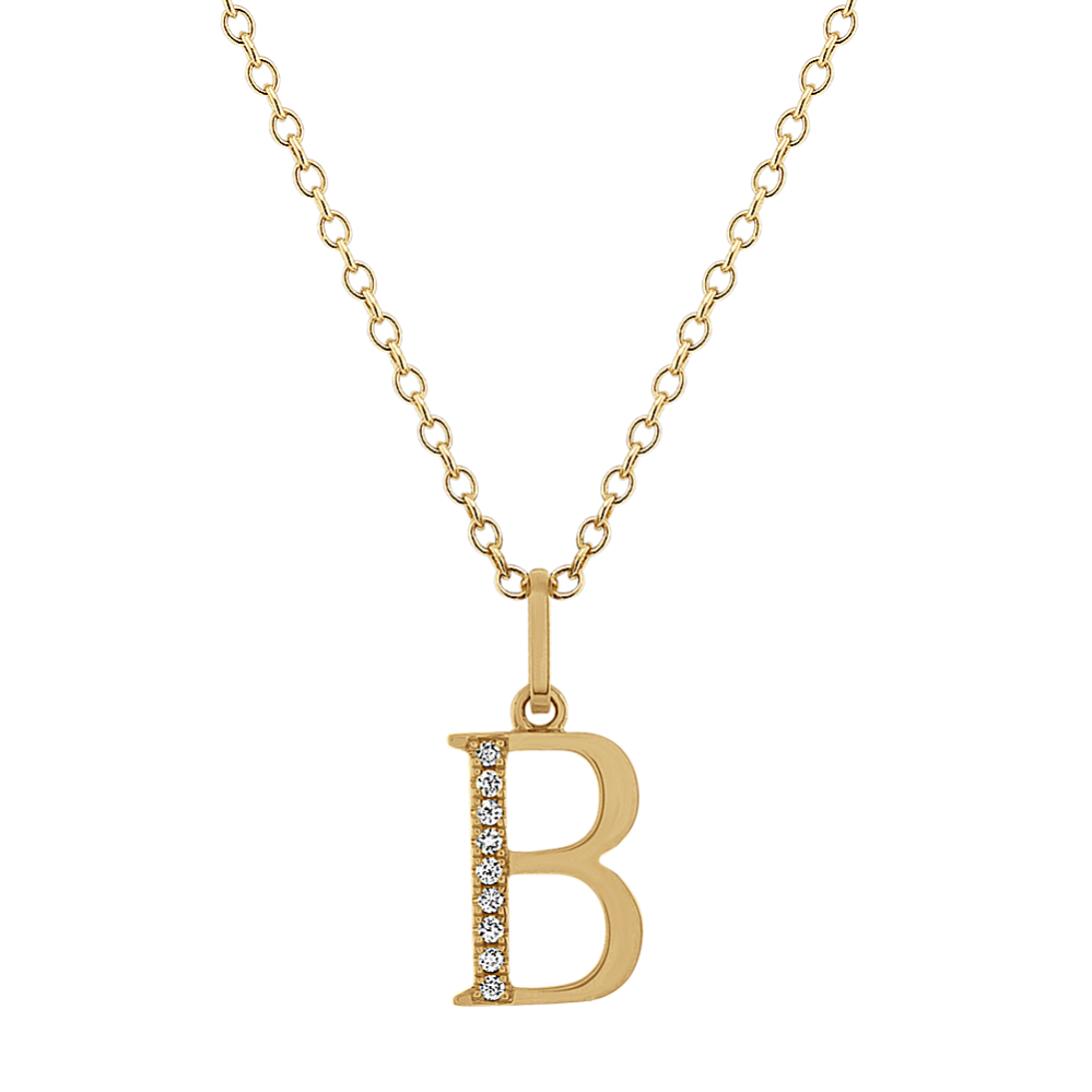 Diamond Letter B Pendant in 14k Yellow Gold (18 in)