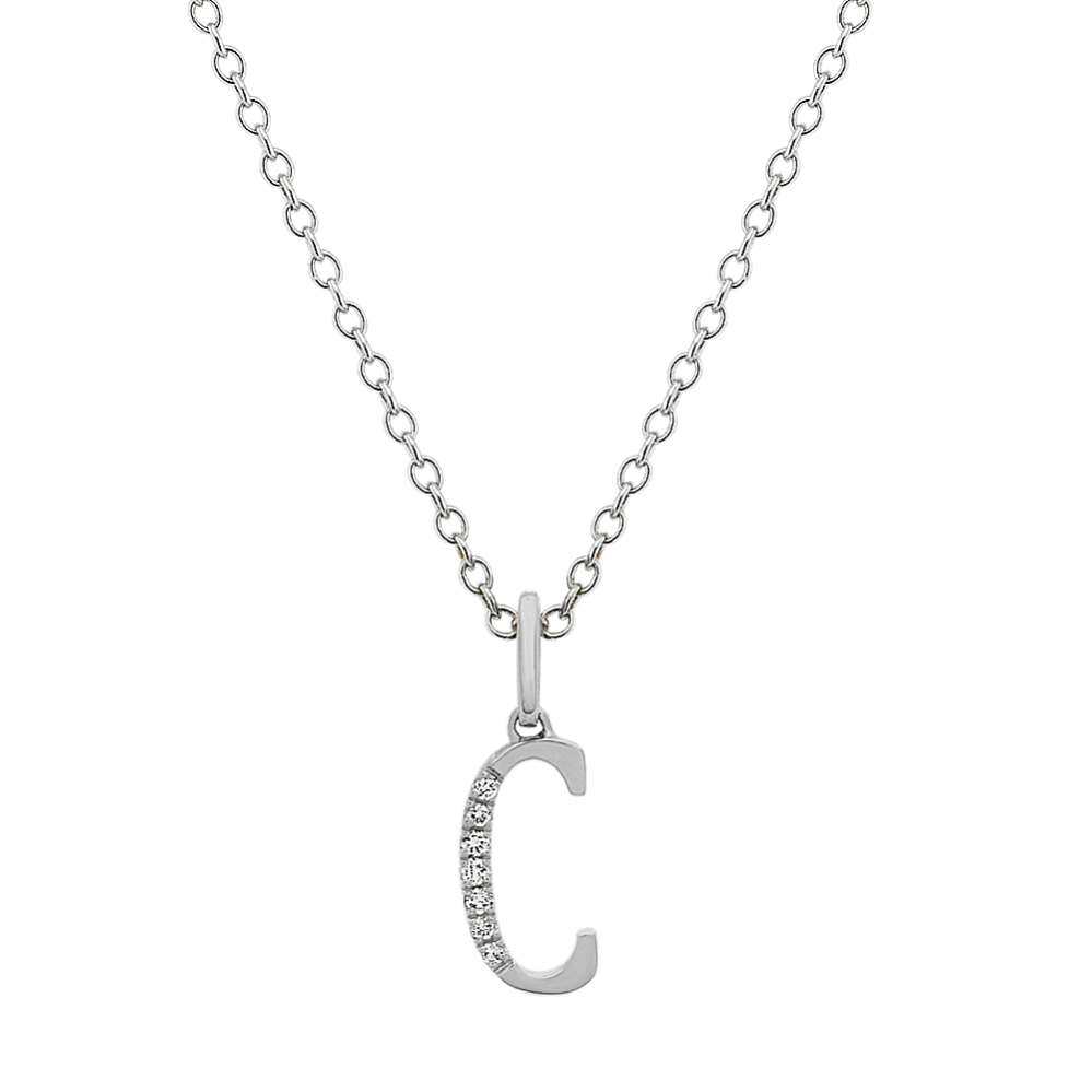 Diamond Letter C Pendant in 14k White Gold (18'')