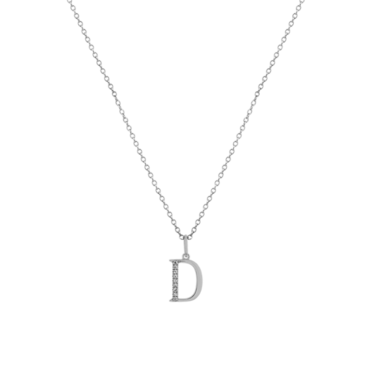 Natural Diamond Letter D Pendant in 14k White Gold (18 in)