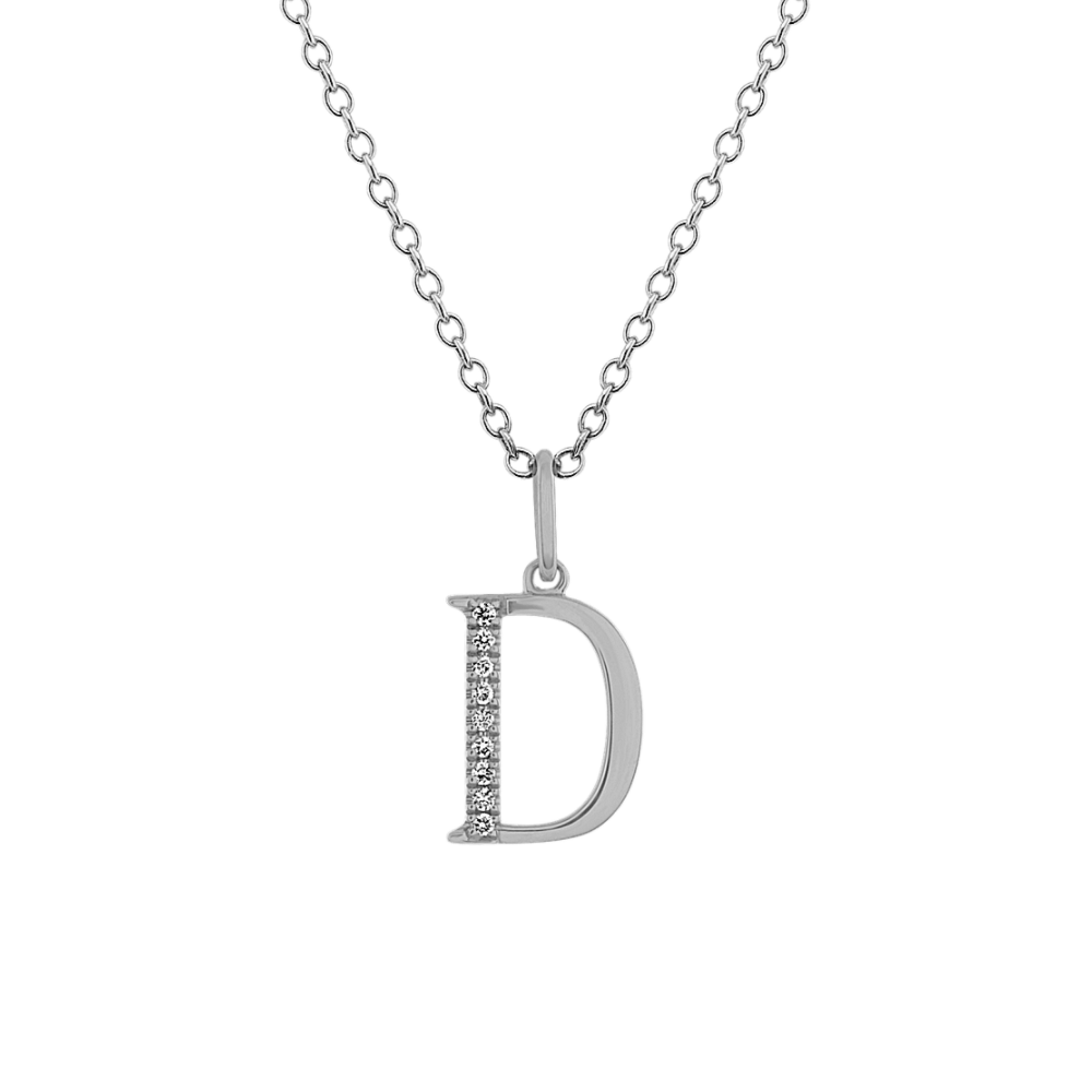 Natural Diamond Letter D Pendant in 14k White Gold (18 in)