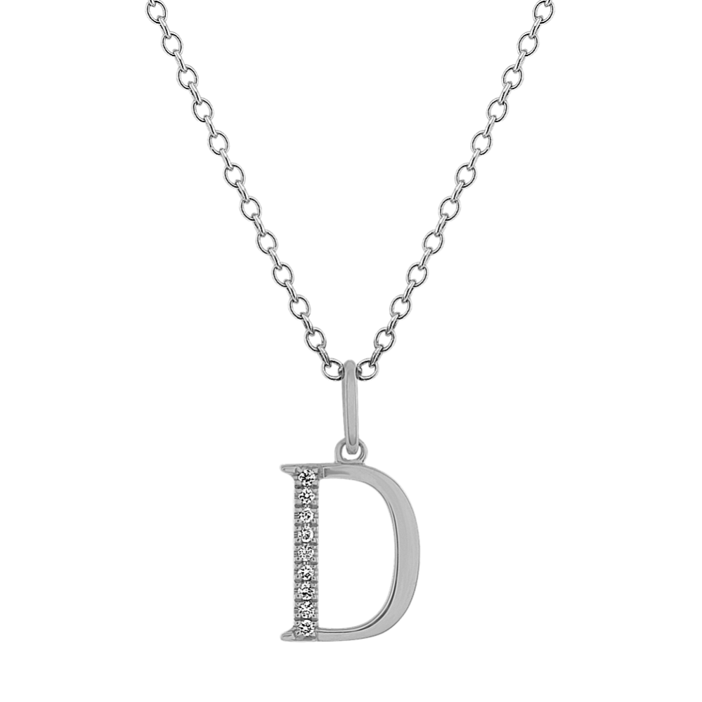 Diamond Letter D Pendant in 14k White Gold (18'')