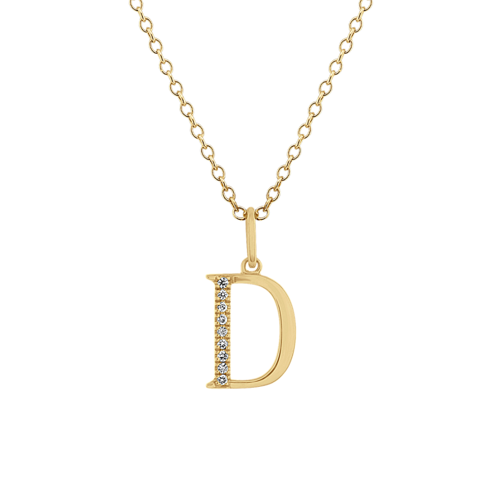 Natural Diamond Letter D Pendant in 14k Yellow Gold (18 in)