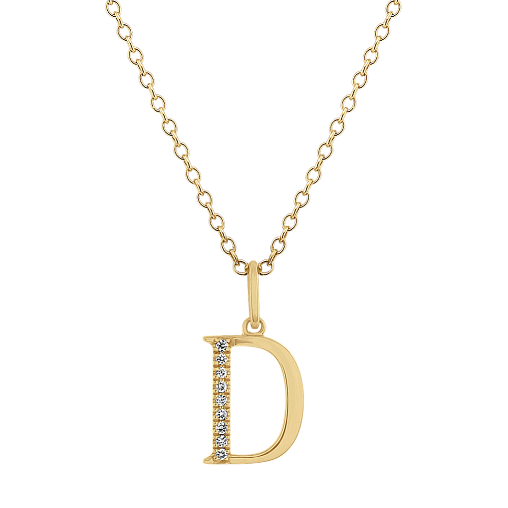 Diamond Letter D Pendant in 14k Yellow Gold (18 in)