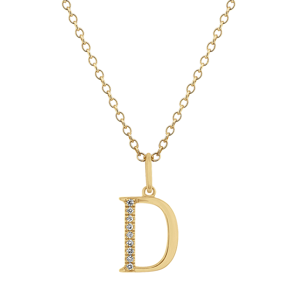 Diamond Letter D Pendant in 14k Yellow Gold (18'')