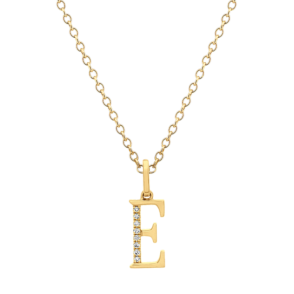 Diamond Letter E Pendant in 14k Yellow Gold (18 in)