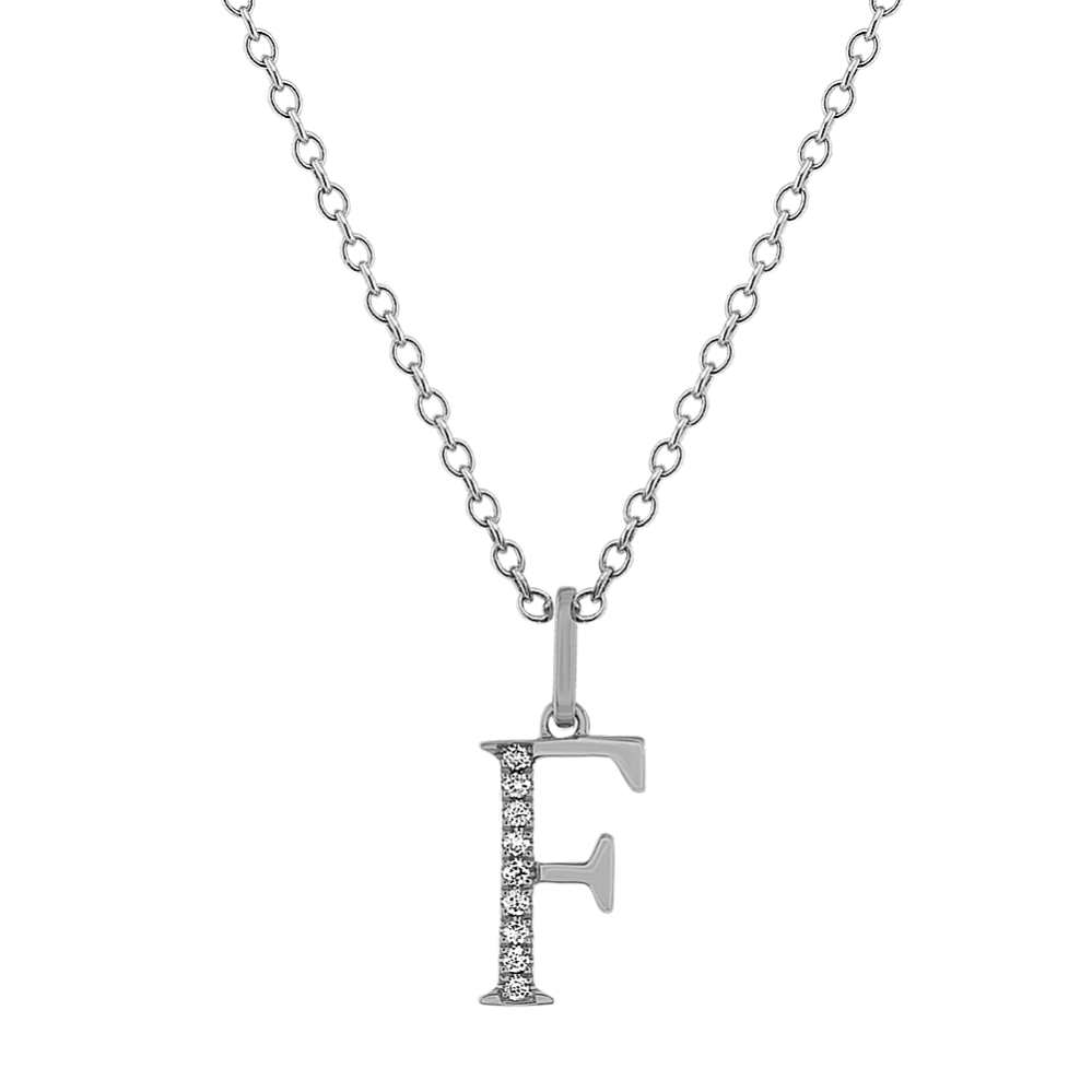 Diamond Letter F Pendant in 14k White Gold (18 in) | Shane Co.