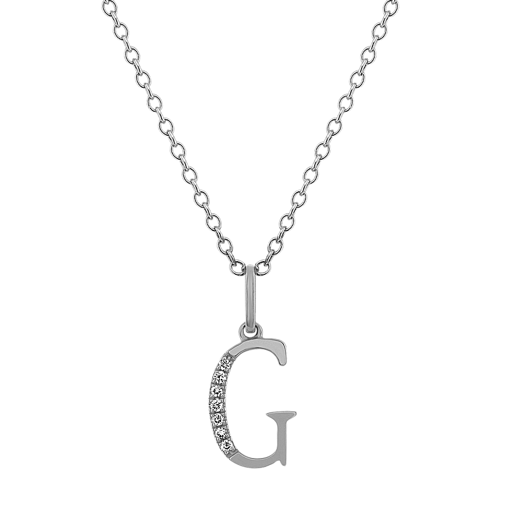 Initial Pendant A Letter Charms Diamond Necklace 18K Gold-G,VS 18 Chain / White Gold