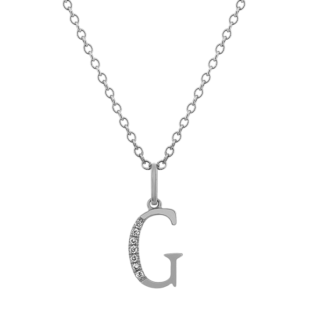 Diamond Letter G Pendant in 14k White Gold (18'')