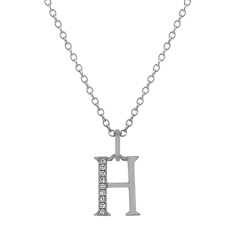 Diamond Letter H Pendant in 14k White Gold (18 in)