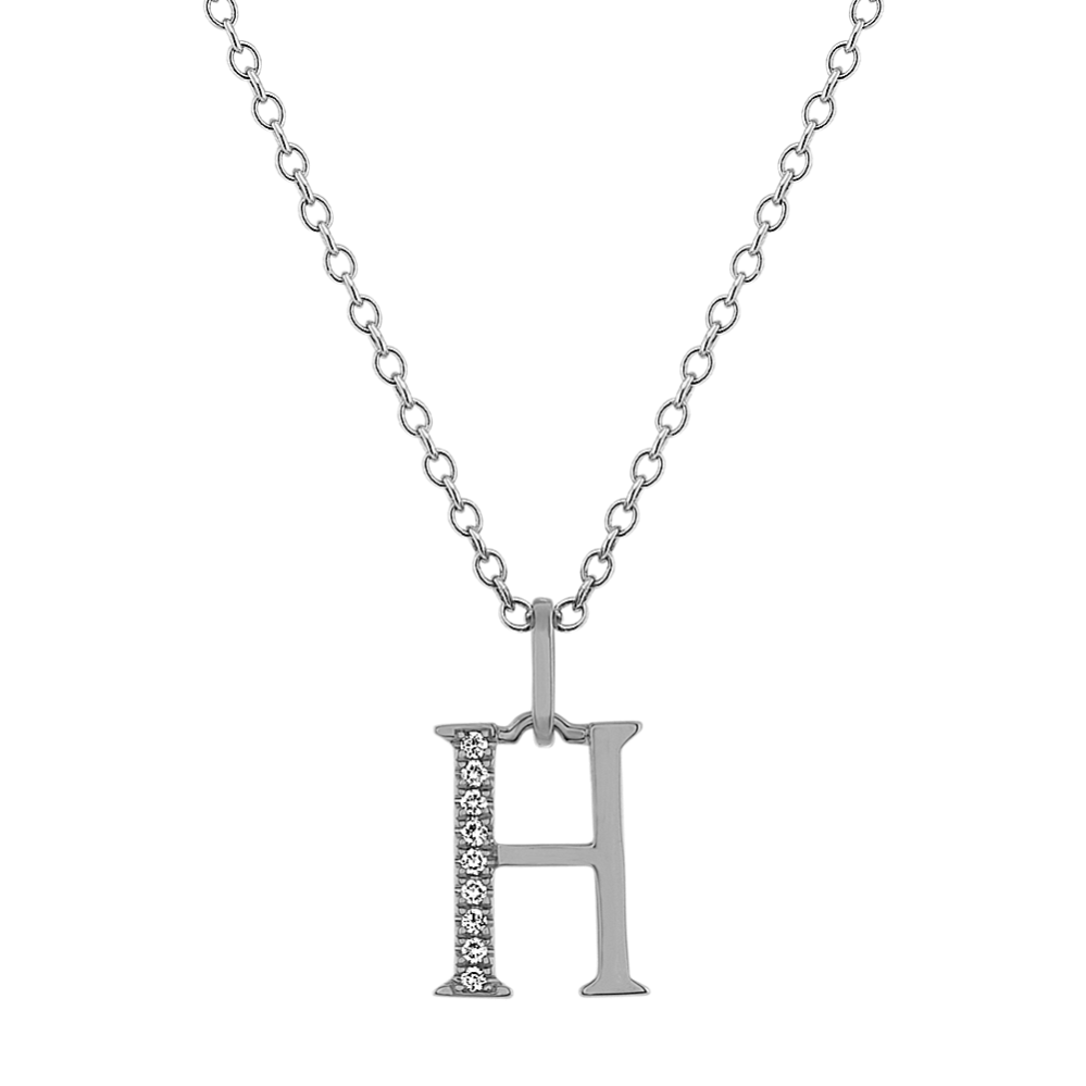 Diamond Letter H Pendant in 14k White Gold (18 in)