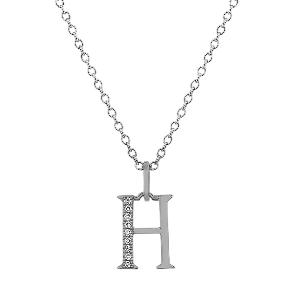 Diamond Letter H Pendant in 14k White Gold (18'')