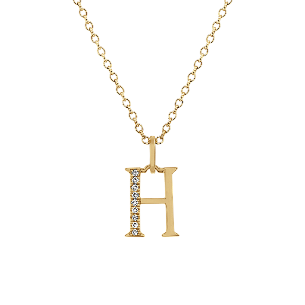 Natural Diamond Letter H Pendant in 14k Yellow Gold (18 in)