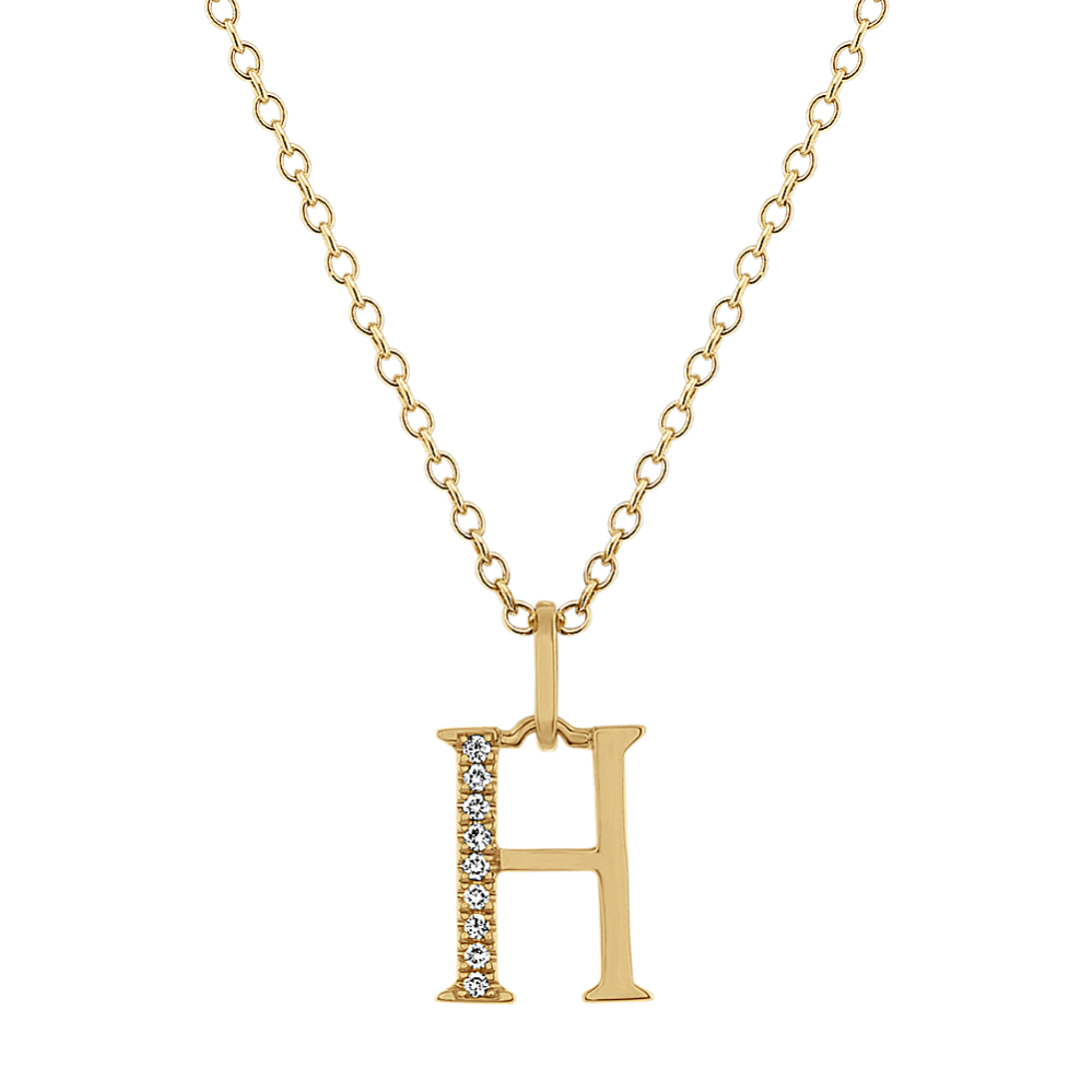 Diamond Letter H Pendant in 14k Yellow Gold (18'')