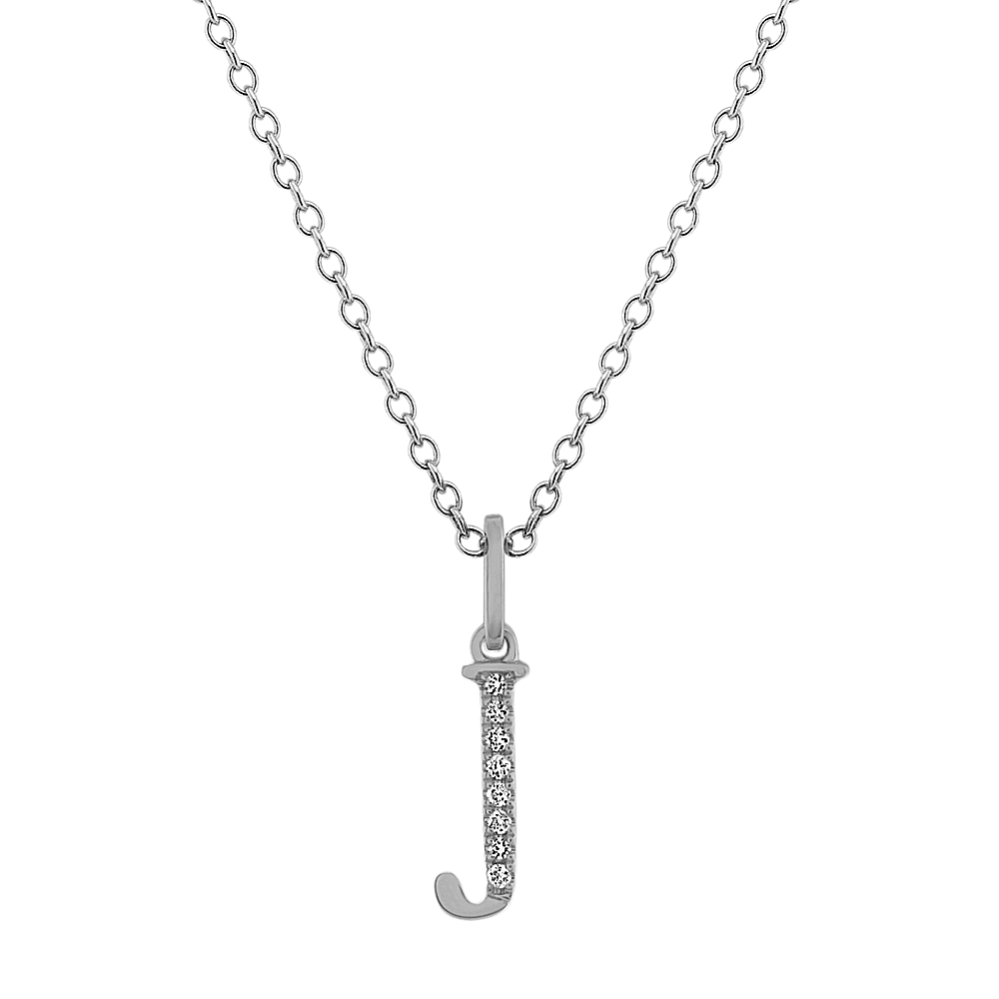 Diamond Letter J Pendant in 14k White Gold (18'')