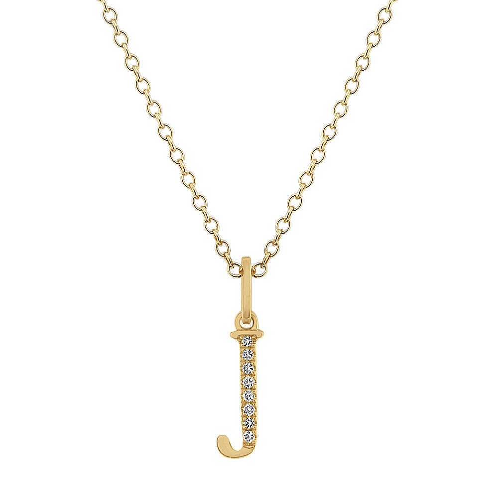 Diamond Letter J Pendant in 14k Yellow Gold (18 in) Shane Co.