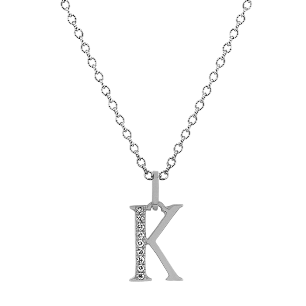 Diamond Letter K Pendant in 14k White Gold (18 in)