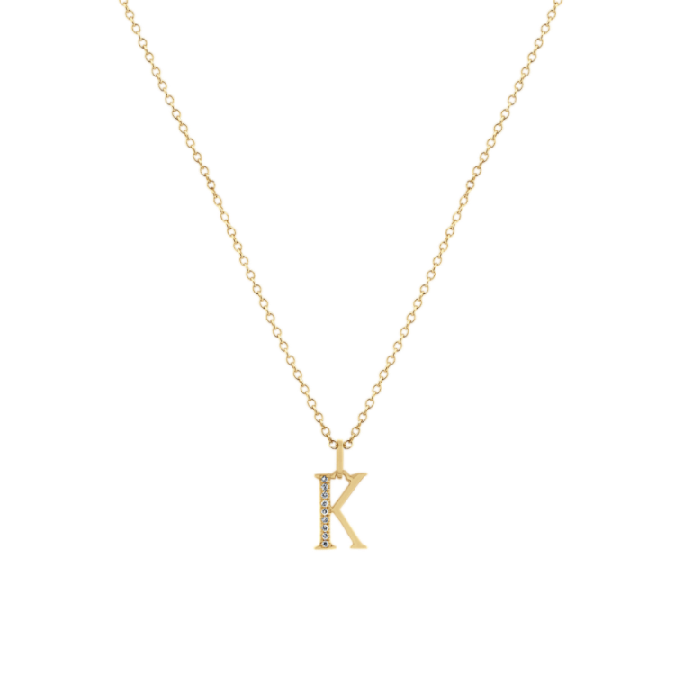Natural Diamond Letter K Pendant in 14k Yellow Gold (18 in)