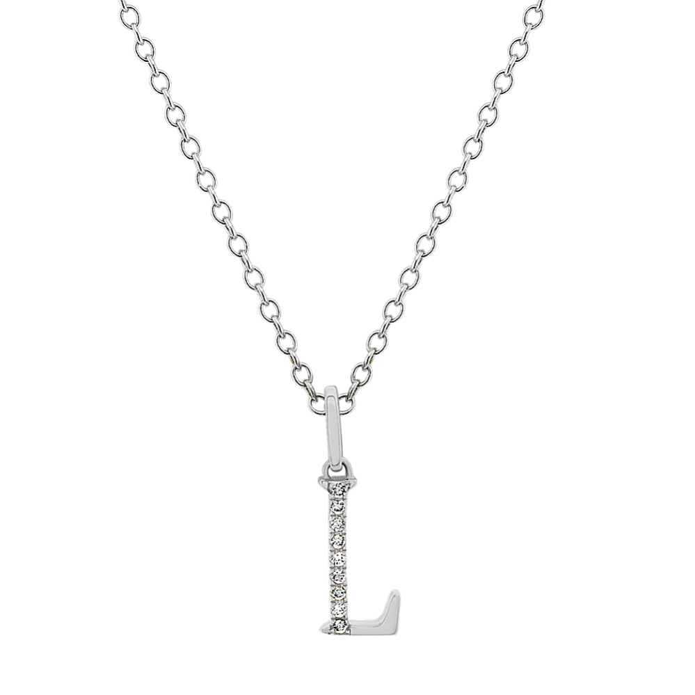 Diamond Letter L Pendant in 14k White Gold (18'')