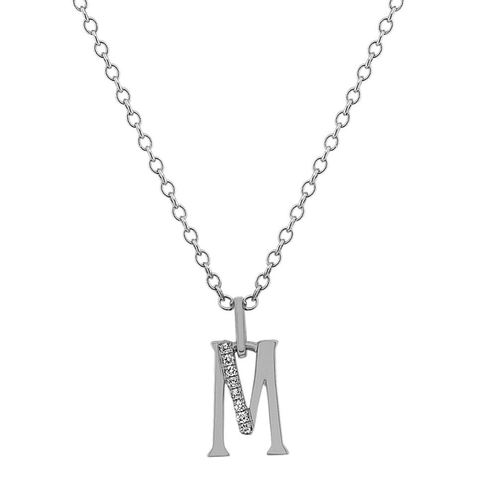 Diamond Letter M Pendant in 14k White Gold (18 in)