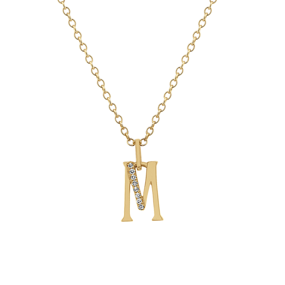 Natural Diamond Letter M Pendant in 14k Yellow Gold (18 in)