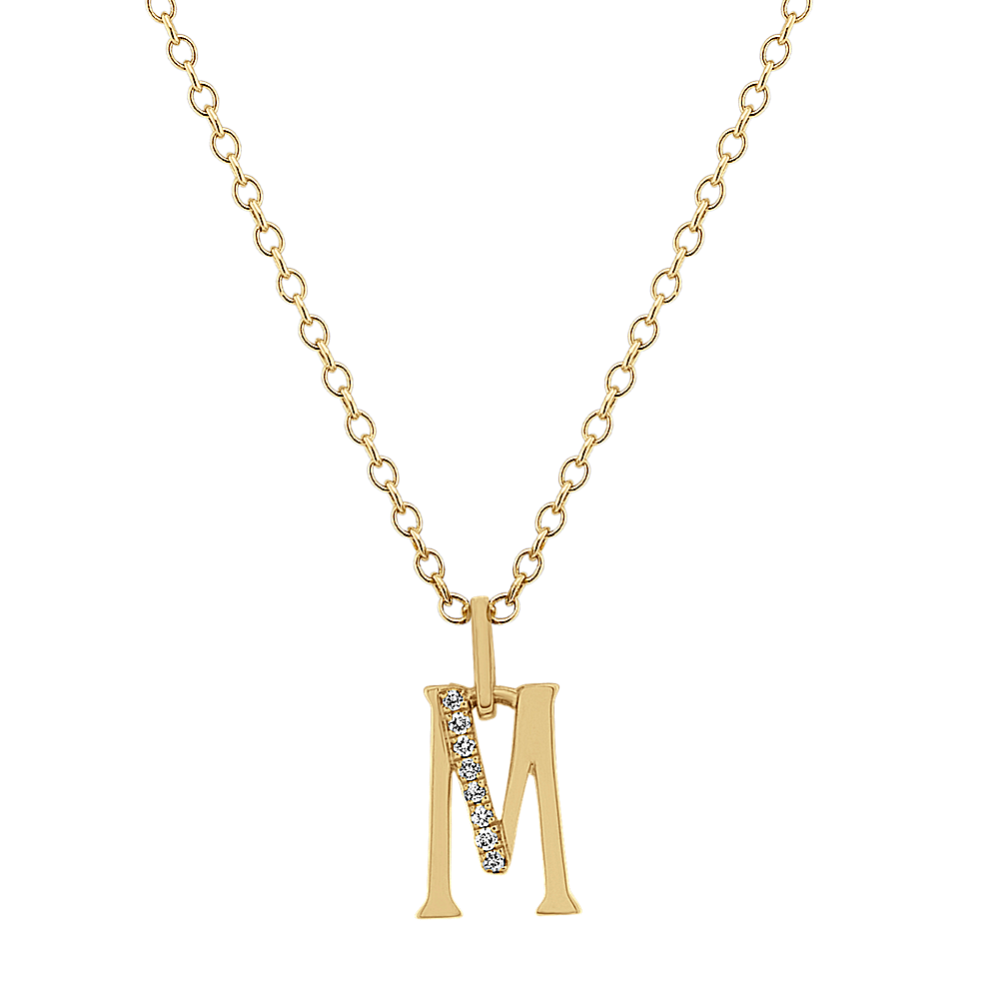 Diamond Letter M Pendant in 14k Yellow Gold (18'')