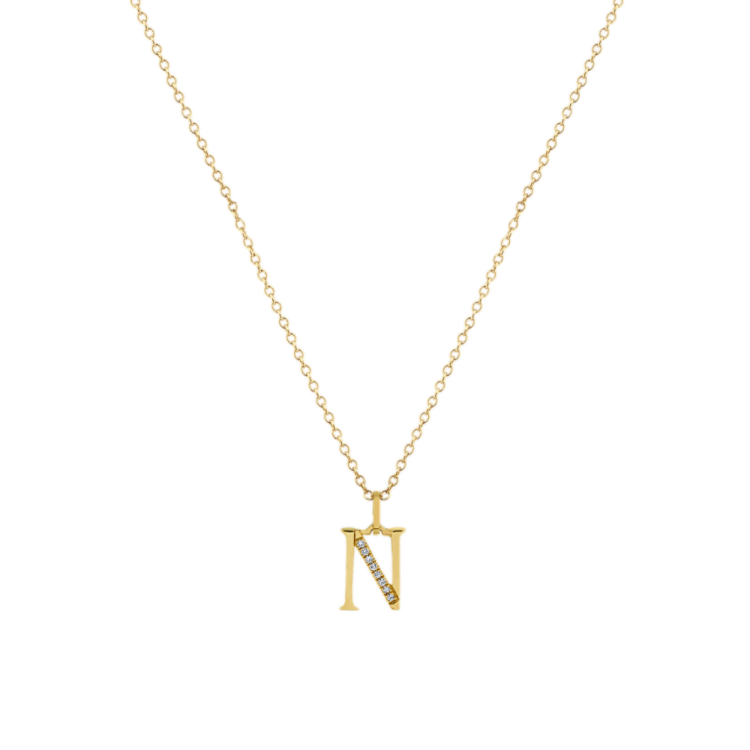 Natural Diamond Letter N Pendant in 14k Yellow Gold (18 in)