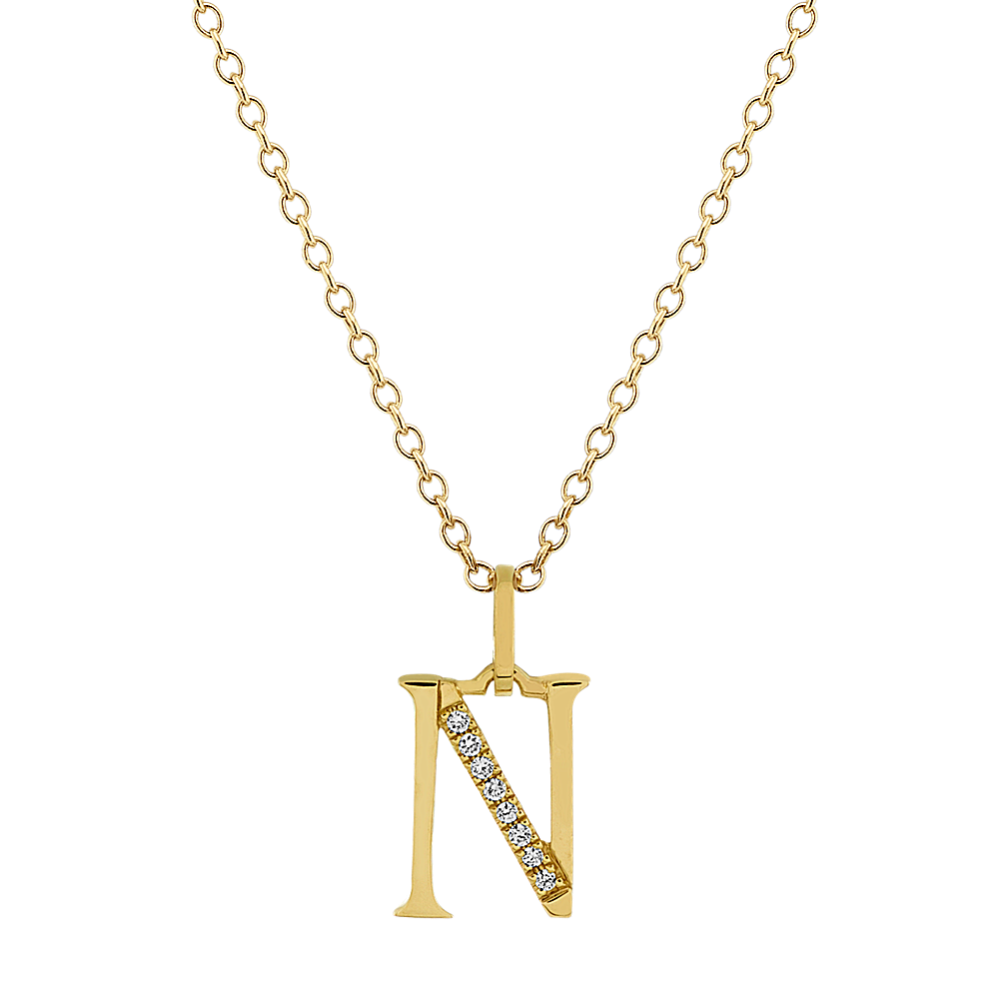 Diamond Letter N Pendant in 14k Yellow Gold (18'')
