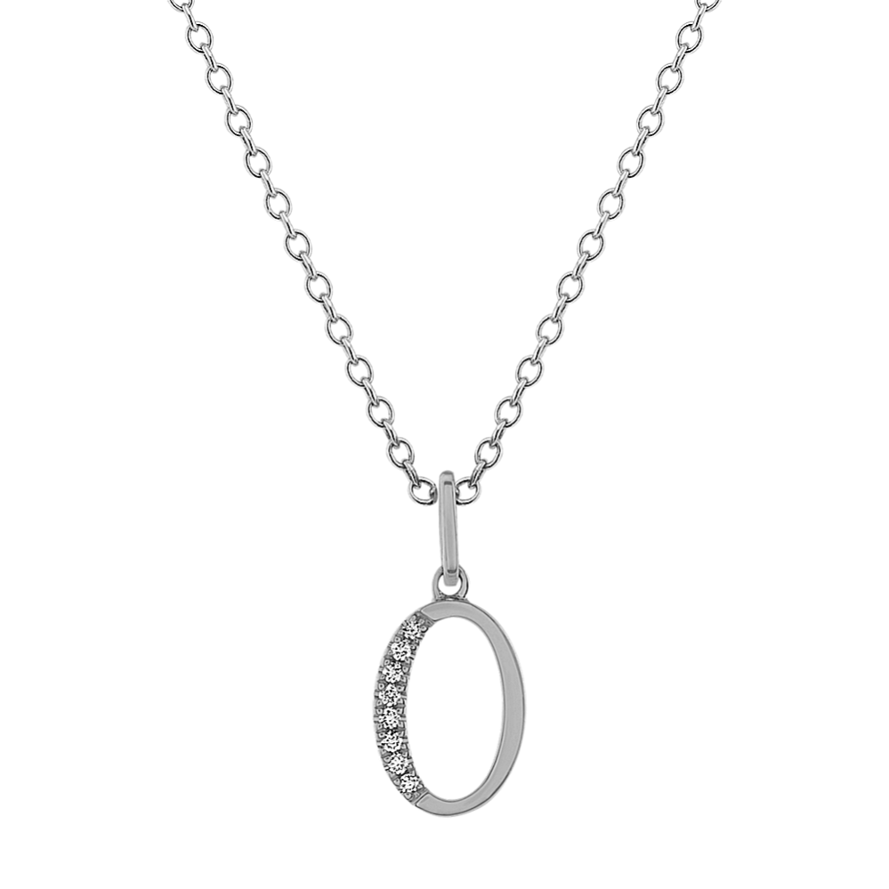 Diamond Letter O Pendant in 14k White Gold (18 in)