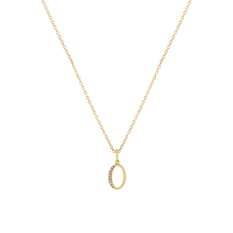 Natural Diamond Letter O Pendant in 14k Yellow Gold (18 in)